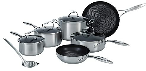Circulon SteelShield Edelstahl Topfset Induktion 6-Teilig mit Bratpfanne, Sauteuse & Bonus Pfannenwender - Töpfe Set - Edelstahl - Spülmaschinenfest - Stay-Cool-Griffe und Glasdeckel