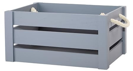 Grey Rope Handle Wooden Crates Storage Box Wooden Display Shelves Christmas Eve Box Wedding Decoration Gift Box (Medium)