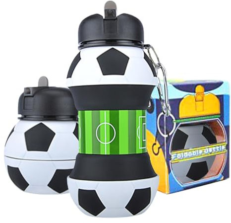 Bouteille d'eau en Silicone pour Le Sport,Gourde Enfant Rétractable 550 ML,Bouteille d'eau pliable et pliable avec buse d'aspiration,sans BPA,Forme de football pour enfants et adolescents (Style 1)