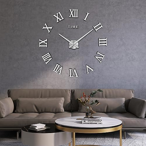 Comius Sharp Modern 3D Wanduhr Groß, DIY Rahmenlose Wanduhr Zum Aufkleben Clock, Geräuschlos Wandaufkleber Dekoration Geschenkidee für Küche Wohnzimmer Schlafzimmer Abnehmbarer (Weiß 2)