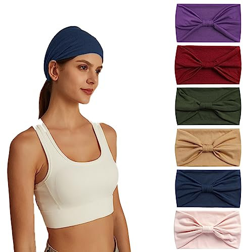 6 Stück Stirnbänder für Frauen Haar UK Kopftücher Breite Weiche Damen Stirnband Boho Mode Bandanas Knoten Erwachsene Haarbänder Elastische Sport Laufen Yoga Kopf Wraps (P6WColorPI)