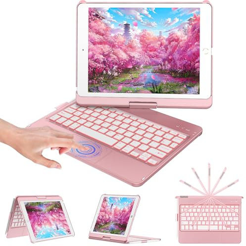 KBCASE for iPad 9th Generation Case with Keyboard 360° Rotatable Keyboard Case for iPad 9th/ 8th/ 7th Generation 10.2 2021, Cover Wireless Bluetooth Keyboard Case with 7 Backlit,UK Layout