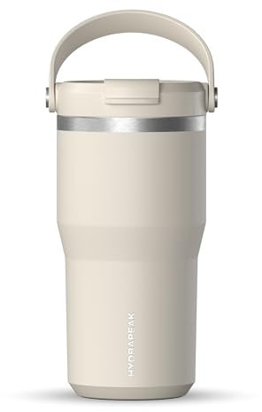 Hydrapeak Nomad - Vaso de 24 onzas con asa y tapa para sorbo, vaso a prueba de fugas, popote de tapa de vaso, vasos de doble aislamiento, 24 onzas, acero inoxidable (piedra)