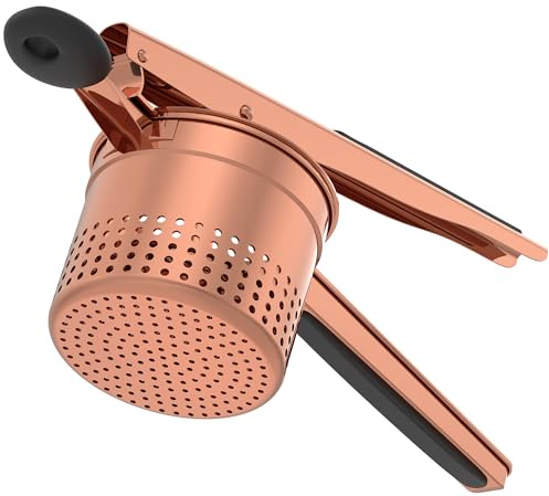 GloTika Large 15oz Potato Ricer, Heavy Duty Stainless Steel Ricer for Mashed Potatoes, Sweet Potato Masher Kitchen Tool with Ergonomic Handle, Press and Mash Kitchen Gadget, Rose Gold