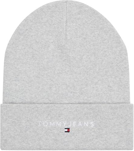 Tommy Jeans Herren Strickmütze Linear Logo Beanie Bio-Baumwolle, Grau (Silver Grey Htr), Einheitsgröße