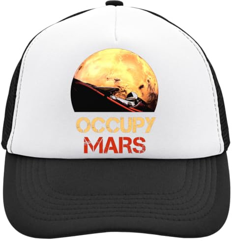 Functon+ Occupy Mars Artwork Mesh Back Trucker Cap Adjustable Snapback Hat Casual Headwear for Everyday Use Black, Schwarz , Einheitsgröße