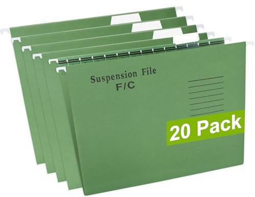 GUOKOFF Foolscap Hängemappen, 20 Stück Hängehefter DIN FC, Hängeregister Mappen mit Reitern und Karteneinsätzen, Hängemappen FC, Hängeregistraturen für Büro, Schule (Grün)