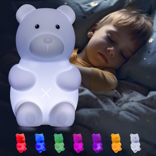 Eaxus® Leuchtbär Basti der Bär - Großes LED Nachtlicht Kinder & Baby - Beruhigendes Stilllicht, Nachtlampe Kinderzimmer