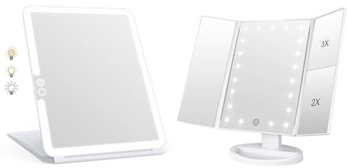 WEILY Schminkspiegel mit Beleuchtung, Kosmetikspiegel & Schminkspiegel mit Beleuchtung, Faltbare Kosmetikspiegel mit 1X/2X/3X Vergrößerung