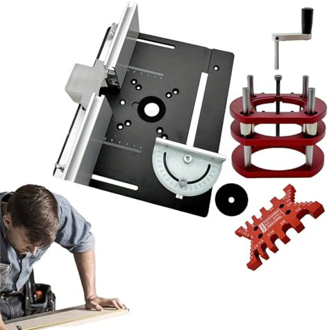 Teksome Router Lift System - Aluminum Router Lift with Top Plate - Woodworking Router Table Router Lift Kit Table Saw Insert Base Plate System Engraving Tools