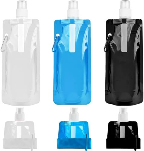 3 Stück 500ml Faltbare Trinkflasche,Faltbare Wasserflaschen,Trinkflaschen Faltbar,Tragbarer Zusammenklappbare Wassersack,Flexibl Zusammenklappbare Wasserflasch,Wiederverwendbare Trinkflasche Faltbar