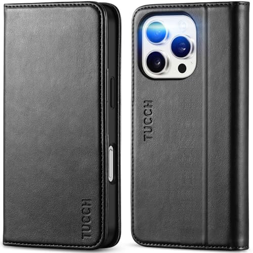 TUCCH Case for iPhone 16 Pro (6.3) 2024, PU Leather Wallet Foldable Case with[RFID Blocking][Shockproof TPU] Card Holder Viewing Stand, Protective Folio Cover Compatible with iPhone 16 Pro 5G, Black