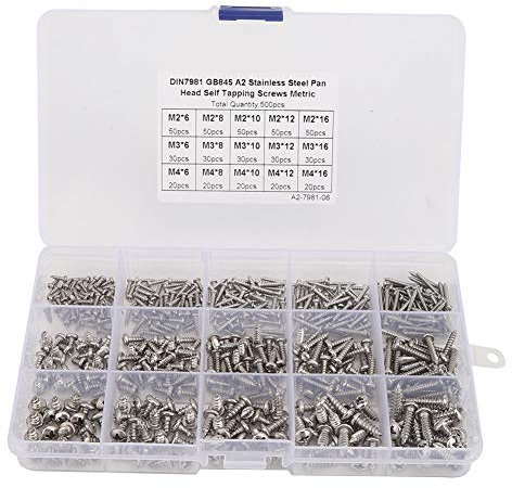 500 Piezas Surtido de Tornillos M2 M3 M4, ​Juego de Tornillos Autorroscantes Surtidos de Acero Inoxidable de Tornillo para Madera