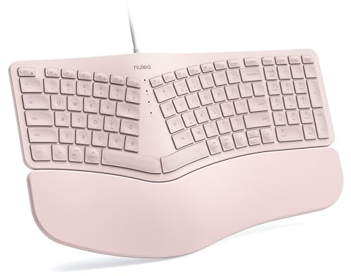 Nulea RT05C Wired Ergonomic Keyboard, Split Keyboard with Cushioned Wrist Rest, Adjustable Tilt Legs, Plug and Play, USB Corded, Compatible with Windows/Mac (Pink)
