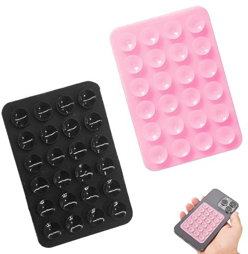 2 Stück Saugnapf Handyhülle, Handy Saugnapf Halterung, Silikon Saugnapf Handyhülle, Extra Starke Silikon-Saugnapfhülle, Silikon Handyhalterung, Für Selfies Und Videos (Rosa Und Schwarz)