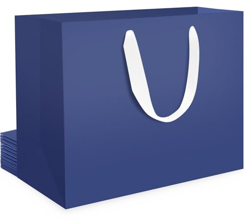 EUSOAR Geschenktüten Blau Groß - 10 Stück Blaue Papiertüten mit Henkel XL 40x30x15cm - 230GSM Verdickte Dunkelblau Kraftpapier Tüten - Stabil Geschenktaschen Mann Geburtstag - Navy Gift Bags