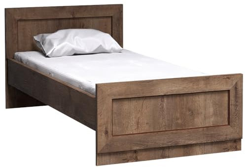 Lomadox Einzelbett Bett rustikal Bettgestell Federholzrahmen 90x200cm Liegefläche Lefkas Eiche 100x80x206,5 cm