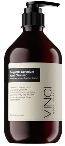 Vinci Botanicals Bergamot Geranium Hand Cleanser | Gentle Exfoliating Hand Wash | Cleanses & Hydrates Skin | Made with Essential Oils | Cruelty, Vegan & Paraben Free | Sweet & Fresh Aroma | 500 ml