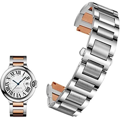 NVVVNX Edelstahl Lug End Armband für Cartier Ballon Bleu Serie 20 * 12mm 18 * 11mm 14 * 8mm W6920046 Riemen Damen Herren Armband(Silver rose gold,14-8mm)