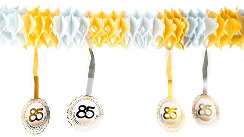 85 Geburtstag Deko Girlande silber/gold - Originelle Geburtstagsdeko 85 Jahre für einen gelungenen 85 Geburtstag Frau oder Mann - Tiwoca