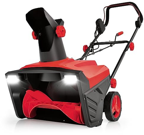 COSTWAY Souffleuse à Neige Électrique Manuelle avec 2 Lumières LED, Déneigeuse Filaire 15 A 500 mm avec Goulotte Rotative à 180° Distance de Projection 9 m, pour Jardin Cour (Rouge)