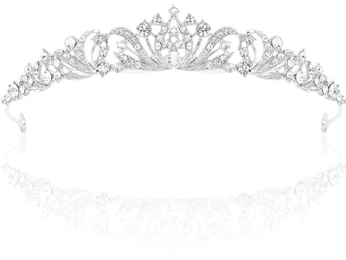 Lilbitty 1 Stück Silberne Strasskrone für Damen, Prinzessin Tiara Diadem, Elegante Krone für Hochzeit, Geburtstag, Quinceañera, Abschlussball, Kostüm, Party und Halloween Haaraccessoires