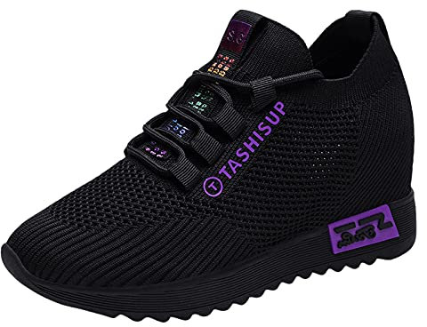 Scarpe da ginnastica casual da donna, in tela, con zeppa interna, Viola, 37.5 EU