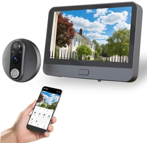 Cawhum Videocitofono WiFi, spioncino con display LCD da 4,3, telecamera spioncino, 1080p, grandangolo 120°, visione notturna, rilevamento del movimento, audio a 2 vie, compatibile con app Smart Life