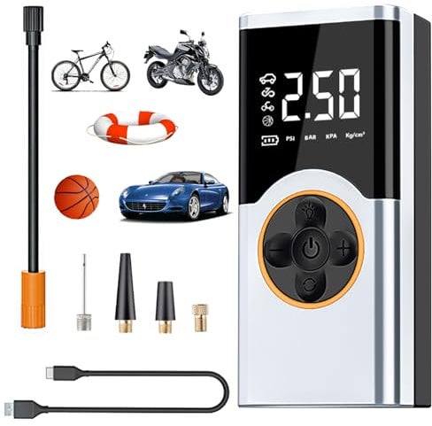 LOVPIS Gonfleur pneus Voiture sans Fil, 150PSI Compresseur à Air Portatif, 4000mAh Mini compresseur Voiture Portable, Affichage Numérique et Lumière LED pour Vélos Voitures Motos