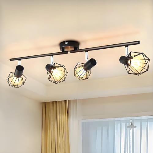Sweier 4-Flammiger LED Deckenspots & Deckenstrahler, 350° Schwenkbar mit Metallgitter, Industrie-Retro für Küche, Flur & Arbeitszimmer, Max 40W pro Fassung (Ohne Birnen)