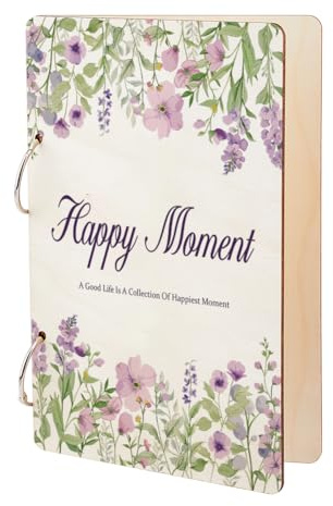 SUPERDANT Happy Moment Greeting Card Organizer Flowering Shrub Wooden Card Keeper Binder Greeting Cards Storage Cards Holder Book Postcard Album 2-Rings for Wedding Birthday Journal Gift