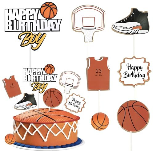 Xsstarmi 7 Pack Basketball Cake Topper Basketball Hoop Jersey Shoes Cake Pick for Basketball Sports Player Theme Baby Shower Boy's Birthday Party Cake Decorations Supplies
