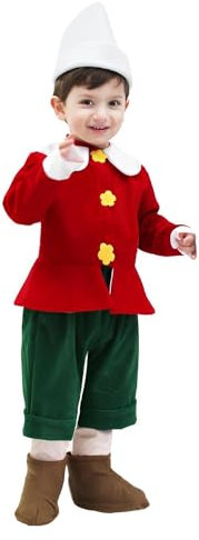 PRESTIGE & DELUXE Costume Carnevale BABY PINOCCHIO primi passi neonato bambino Taglia 12 18 24 36 mesi (25-36 MESI: altezza bimba/o 95 cm)