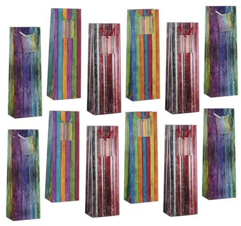 Laro Premium Weinflaschentüten Geschenkverpackung Blumen 10-100 Stk, Anzahl:96, Muster Tüten:Streifen Bunt Flasche