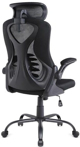 OWAY HOMELIVING Ergonomic Office Chair Computer Desk Chair with High Back & 3D Adjustable Lumbar Support,Flip-up Armrest,90°-120°Rocking Mesh Office Chairs for Home Black