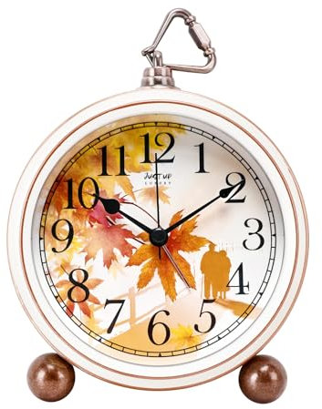 Justup Wecker Analog Ohne Ticken, Romantischer Ahorn-Vintage-Wecker, Moderne Klassisch Tischuhr Lautlos für Nachttisch Schlafzimmer Büro, Geschenk zum Muttertag (Ahornblatt 1)