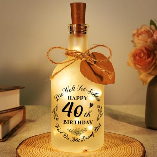 40 Geburtstag Frauen, 40. Geburtstag Geschenk für Frauen, LED Flaschenlicht mit Spruch, 40. Geburtstag Geschenkideen für Mama, Schwester, Ehefrau, Kollegin, 1986 40.Geburtstag Geschenk Nachtlicht Deko