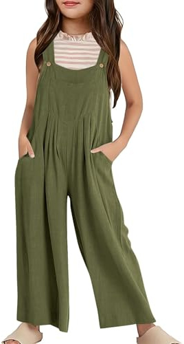 Latzhose Mädchen Weit Bein Jumpsuit Kinder Ärmellos Coole Overall Einfarbig Lang Hose Teenager Arbeitshose Outdoor Locker Lässige Strampler Kleidung