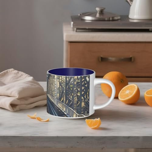 STVYUKL Ceramic Coffee Mug 15oz, Funny Coffee Mug With Big Handle Road Bridge Tea Cup Gift Cup For Latte, Cocoa, Coffee Navy Blue