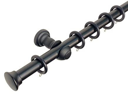 Kestral Stopper Finial 28 mm Wooden Curtain Poles Fixed Length Multi Finials Curtain Pole Wooden Beautiful Design Wooden Finials (Black Stopper, 200 cm)