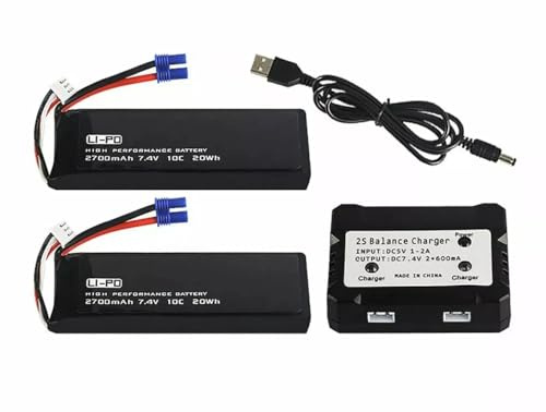 Yangers 7.4V 2700mAh 10C RC Lipo Battery 2S and USB Balance Charger for Hubsan X4 H501C H501A H501M H501S W H501S Pro Four-axis Aircraft Aerial Camera UAV Spare Parts 2 Pack