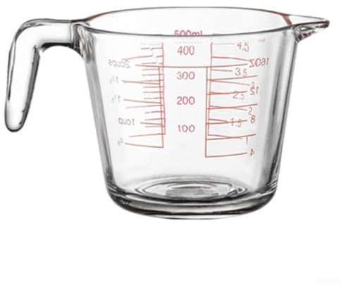 Caraffa graduata in vetro resistente da 500 ml, adatta al microonde, in vetro resistente al calore e marcature di misurazione precise