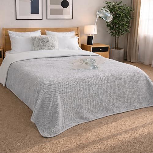 Dreamzie - wasserdichte Decke - Hundedecke Sofa, Bett, Auto, Outdoor 152x203cm - Reversible und Maschinenwaschbar Liebesdecke aus Sherpa Fleece - Hellgrau