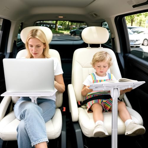WODHMIEY Adjustable Laptop Stand Car Seat Tray with Wide Tablet Slot Book Holder Portable Detachable Lap Desk Riser for Seat Car Travel Work Reading Study Bed Sofa Home Office White 33×25cm
