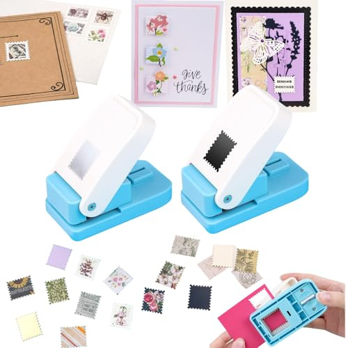 CYFUN DESIGN 2-tlg. Stempelstanze, Portostempelstanze, 2,5x2 cm Stempel Bastellochstanzer, Stempelschneider Lochstanzer, Hebel Bastelpapierstanzen für Scrapbooking, Kartenherstellung, Journaling