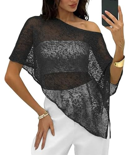 Glamoreal Poncho-Shrug & Bolero transparent pour femme – Shrug en mesh léger tricoté et crochet – Cover-up estival 2026