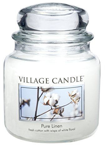 Village Candle Duftkerze im Glas, mittelgroß, 14 x 10 cm, 899 g, Reinleinen-Duft (bis zu 105 Stunden Brenndauer)