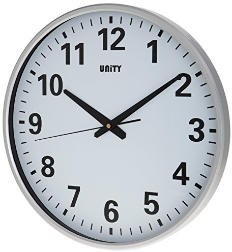 Unity Extra große Wanduhr, Tejo, 38 cm, klares Zifferblatt, besonders leise, schwungvolle Zeiger, Silber