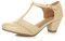 Ajvani Womens Ladies mid Block Heel t-bar Cut Out Buckle Brogue Shoes Sandals , Beige Nude Matte, 5 UK