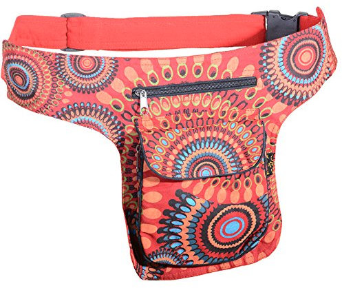 KUNST UND MAGIE Bauchtasche Mandala-Print Gürteltasche Festivaltasche, Farbe:Rot